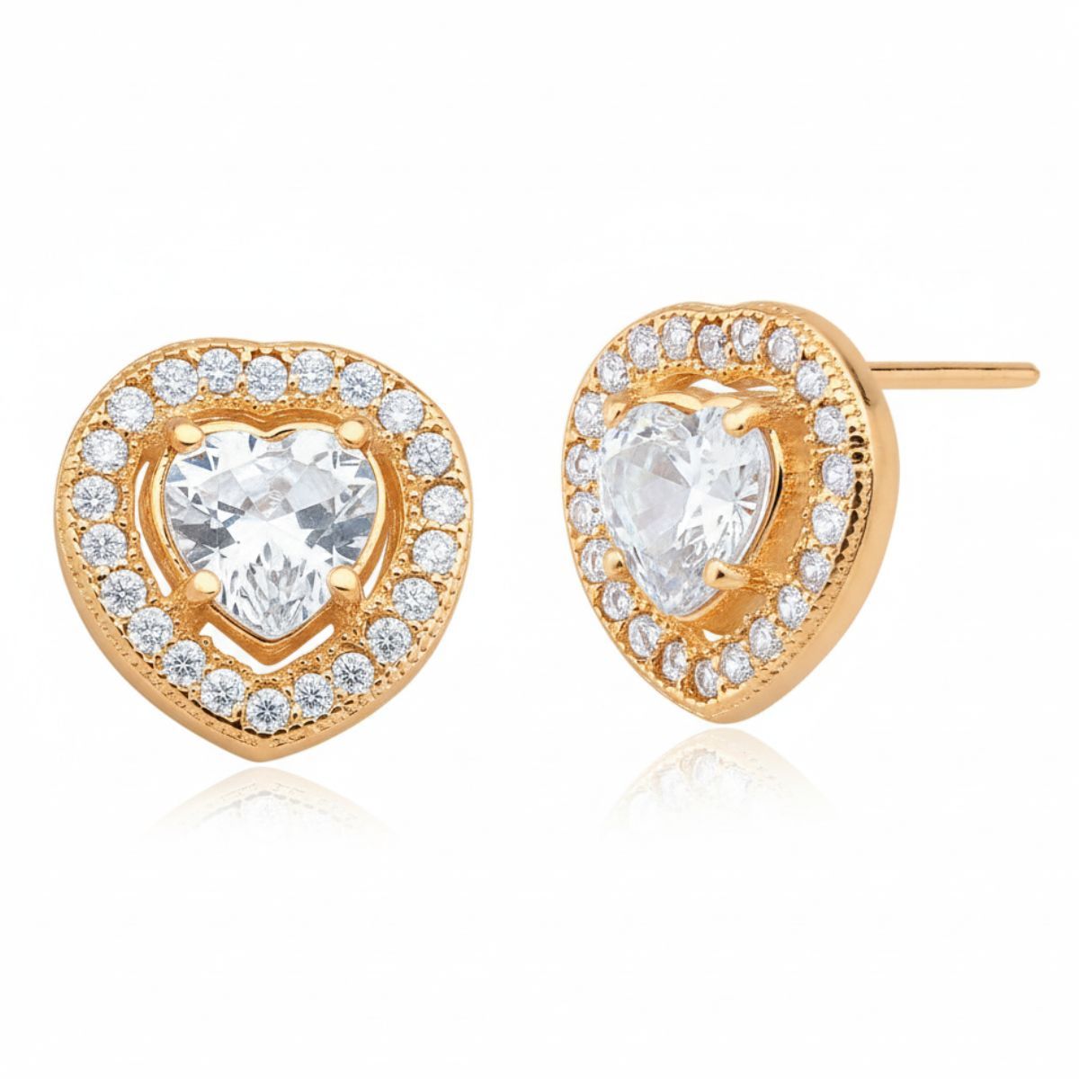 Brinco Prata 925 Folheada Ouro 18k Coração 
