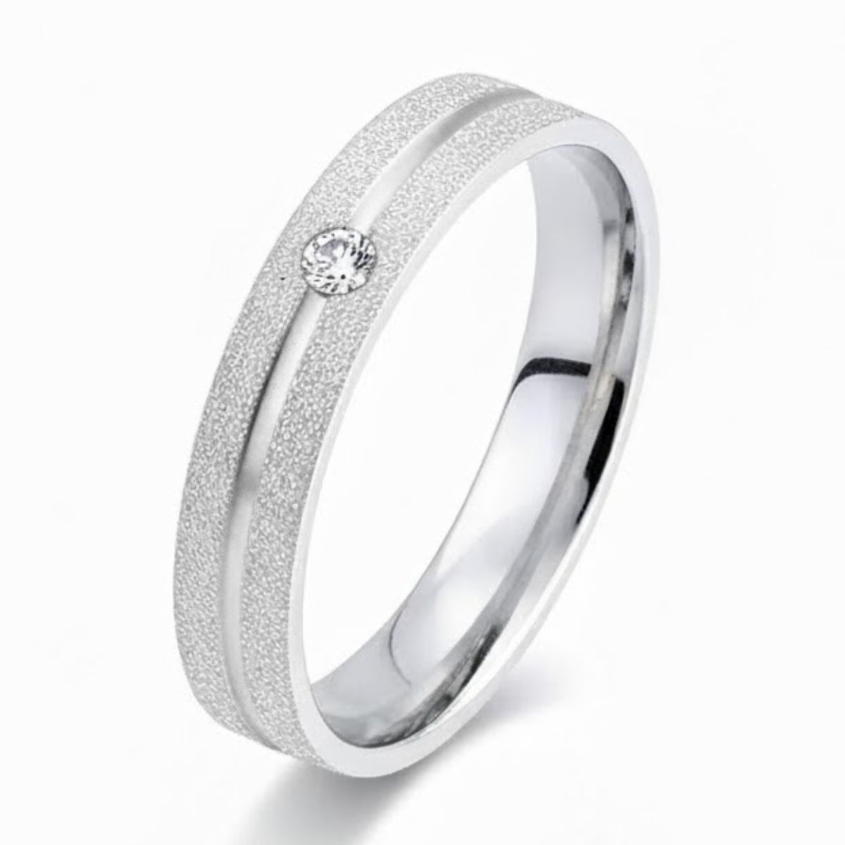Aliança Prata 925 Fosca Diamantada com Zi...