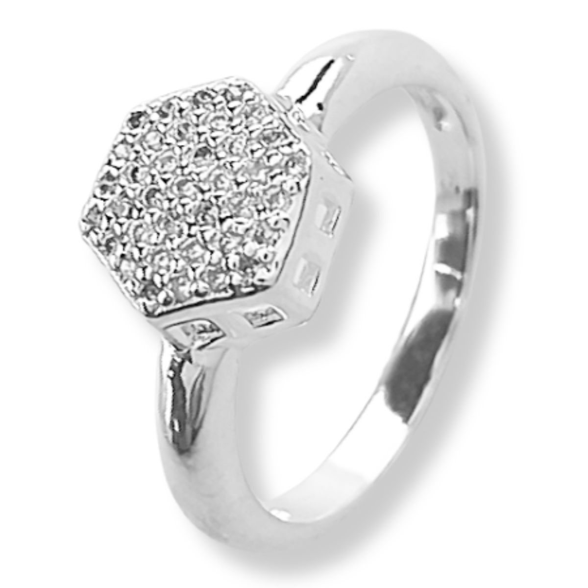 Anel Prata 925 Hexagonal Cravejado