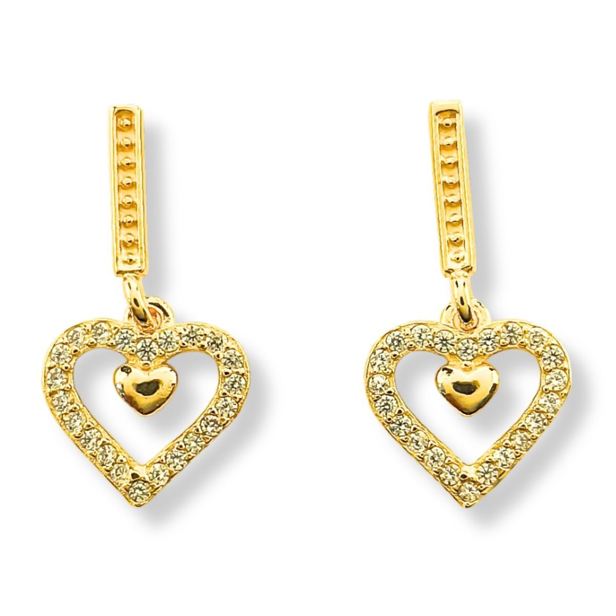 Brinco Prata 925 Folheada Ouro 18k Coração